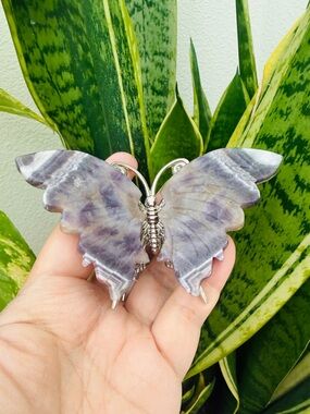 Hand-Carved Purple Chevron Amethyst Butterfly Crystal Carving for Healing, Peace